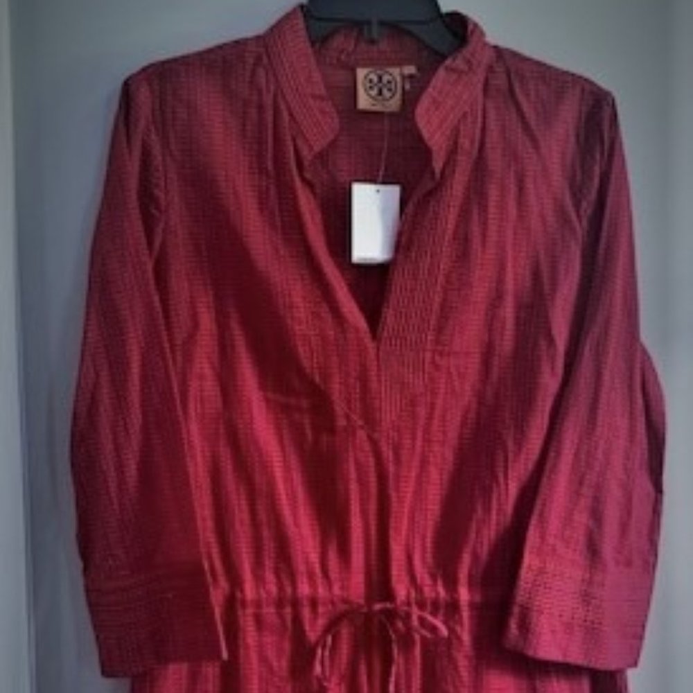 Tory Burch 100% Cotton Red & Pink Sheath Dress